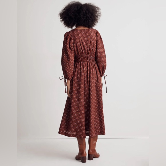 Sophia Tie-Front Midi Dress in Teaberry Floral Elegant Brown Midi Dress - Picture 3 of 12